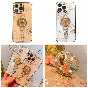 Tybomb Fashion Bling Diamond Holder Fundas para iPhone 15 14 Plus 13 Pro Max 12 11 Lujo Único PC duro Plástico Suave TPU Rhinestone 360 Anillo de dedo Kickstand Cubierta del teléfono