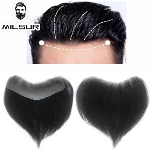 TOUPEES 100% Human Hair Piece pour hommes Strystry V Style Front Toupee Remy Remy Hair avec une base de peau mince Hirline Natural Color Line