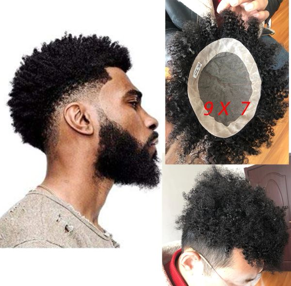 Toupees 2021 New Hairstyle Afro Curly Toupee Men Toupee Reemplazo Sistemas de reemplazo Negro Cabello humano Toupee para hombres negros 8''x6'''Base