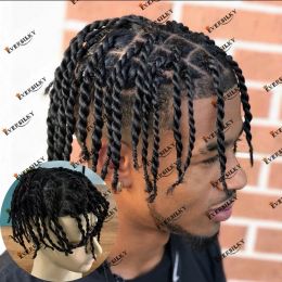 Toupees Afro kapsel Twisted Braids Poly Skin Human Hair Toupee voor Africaamerica Men Onaf gedetecteerde PU Hair Replacement System Capillair