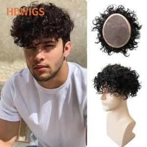 Tupés Afro Hombres Prótesis capilar Agua Rizado Hombre Tupé Indio Sistema de cabello humano Unidades 25 mm Curl Cabello humano Toppers Color natural