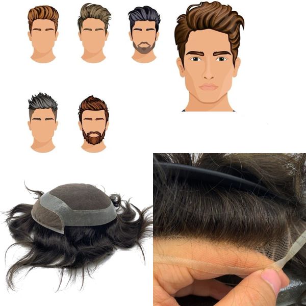Toupees Commande personnalisée Hollywood Base Style Men Toupee Cheveux humains 100% Remy Hair Swiss Lace Bonne qualité