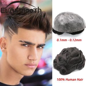 Prothèses de cheveux masculins durables de 0,120,14 mm Injection Men Toupee 100% Système de cheveux de cheveux humain Système de remplacement des cheveux