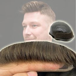 Toupets Grande qualité avant dentelle suisse hommes toupet Double noeud naturel système de remplacement de cheveux humains mâle prothèse de cheveux morceau de cheveux