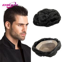 Toupets mâles prothèses de cheveux humains Fine Mono NPU hommes toupet vrais cheveux droite vague naturelle indien Remy unité de système de postiche avec gris