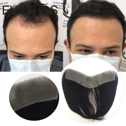 Toupees Hilos naturales para hombres Toupee V bucle Remy Cabello humano Toupee 0.120.14 mm Piel delgada Hombres de cabello Sistema de reemplazo de cabello