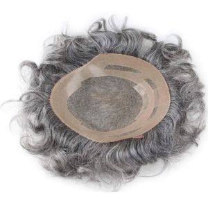 TOUPEES MONO LACE TOUPEE POUR MEN 100% Vierge européenne Vierge Human Remplacement des cheveux 8x10 2 # Mélange 60% Synthétique Grey Hair Piece Men's Toupee