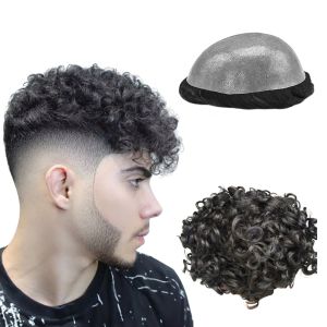 Toupees N.L.W 0,04 mm Dun pu Human Hair Toupee voor mannen 10 mm Afro krul Men Haarstuk Vervanging Natuurlijk zwart haartoupete Size10*8