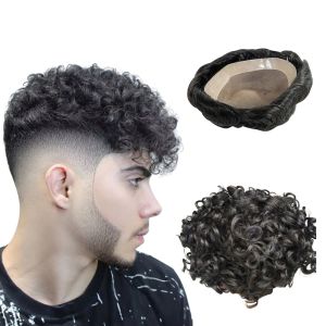 Toupets N.L.W Fine mono1 0*8 ''toupet pour hommes toupet cheveux noirs naturels 10mm Afro Curl hommes postiche remplacement