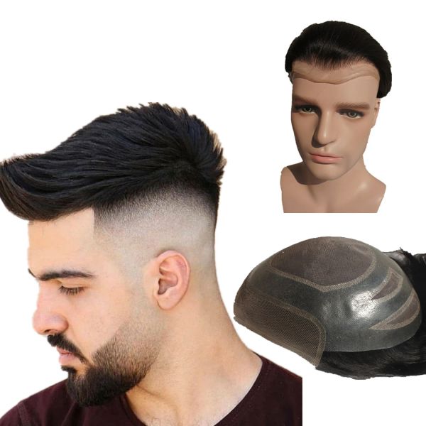 Toupets NLW Toupet pour hommes 100% cheveux humains, prothèse capillaire, système de remplacement de cheveux, Lace Front suisse avec unités autour des cheveux en PU