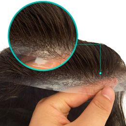 Toupets PU Base toupet hommes 100% cheveux humains Remy noeud fort densité de cheveux moyen système de remplacement de peau mince