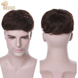 Tupés SEGO 16x19cm Peluquín para hombres pequeños 100% Reemplazo de cabello humano Mono Base de malla Sistema de cabello natural 1B #1 #2 #4 Marrón