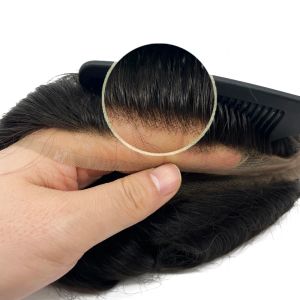 Toupets Super respirant système de cheveux en dentelle française tout blanchi prothèse de cheveux noués pour hommes tous les toupets de cheveux humains en dentelle française