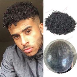 TOUPEES TOUPEES 12 mm Afro Kinky Curly Toupee African American Human Hair mâle super durable Système de remplacement PU mince PU Microskin Prosthesi