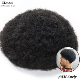 TOUPEES TOUPEES TUPEES 4 mm Afro Curly Toupee for Men Durable Full Skin Hair System Unit for Black Men Hair Hair Prothesis for Men Human Hair