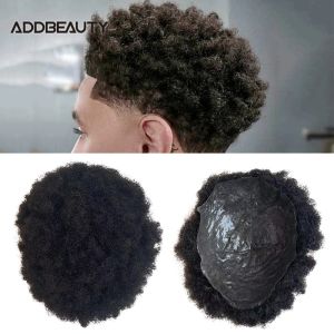 TOUPEES TOUPEES ADDBEAUTY MEN TUPEE FULL PU 0.040.06 mm Cheveux humains 4 mm Afro Hair Curly Remy Remy Hair System Men Poincement Couleur naturelle