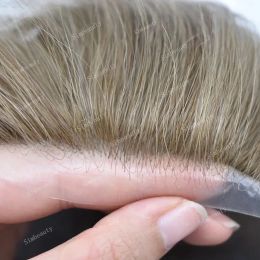 TOUPEES TOUPEES TOUPE ASH BLONDE FULLE PU PAUSE DURABILE ULTRA BASE V LOPE V MEN MEN TOUPE TOUPE Microskin Prothesis 100% Human Human Heuving System Mal