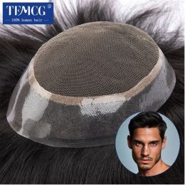 TOUPEES TOUPEES Australie Prothèse de cheveux masculine Lace Pu Base Brestable 100% Natural Human Heuline Hairline Toupee Man Shappey System