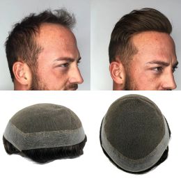Toupees Toupees Australische basis Zwitsers kant met PU Silicone rond Stock Mens Toupee Hairpiece Human Hair Replacement System Prothese