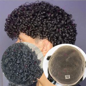 Toupees Toupees Basos de encaje suizos transpirables 15 mm Curly Toupee para hombres negros Sistema de reemplazo de cabello humano Piezas de cabello Propshes