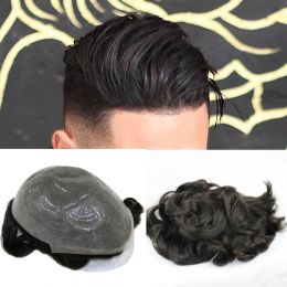 Toupees Toupees Cutestyle Piece de cabello Hombres de piel delgada Toupee para hombres Sistema de reemplazo de piezas para el cabello de los hombres 1B65 Color Human Hair Mens