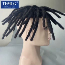 TOUPEES TOUPEES Dreadlock Prothèse des cheveux masculins Toupee pour hommes mono afro Curly Hair System Unit for Black Men 100% Indian Human Heuving Men's