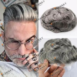 TOUPEES TOUPEES TUPEET INVISIBLE Ultra mince peau 0,08 mm Gris Hair Toupee for Men Natural Hairpiece Système de remplacement des cheveux humains 10x8 "Mens 1B20