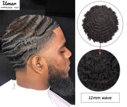Toupees toupees mannelijke haarprothese 10 mm krullende toupee voor mannen duurzame full skin haardesysteem eenheid voor zwarte mannen