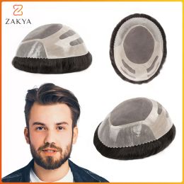 TOUPEES Prothèse de cheveux masculins Toupees Lage mono dentelle avec PU Breathable 100% Human Human Heup Toupee Men Systems for Men