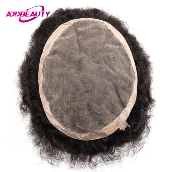 Toupees Toupees Man Toupee Curl Deep Indian Human Hair Water Curl Capilar Proteresis Fina Mono NPU Sistema de cabello humano Color natural