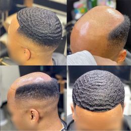 TOUPEES TOUPEES TOUPE MEN'S TUPEE POUR LES Noirs Men Afro Curly African American Hair Unit 8 "X10 '' 10 mm Man Weave Invisible Full Lace Base