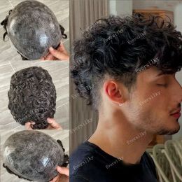 TOUPEES TOUPEES MEN TUPEE 20 mm Afro Curly Wave Man Natural Human Hair Prothesis Skin Pu Remy Système de remplacement de cheveux masculin Black HairPiec