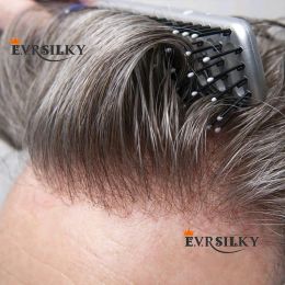 Toupees Toupees Microskin Men's Natural Hairline #1B80 Gray Wave Human Hair Men Toupee Full Skin 0,02 mm Super onzichtbare ultradunne mannelijke ha