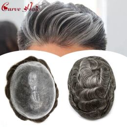 TOUPEES TOUPEES PU TUPEE POUR MEN MEN 0,10 mm peau mince Toupee Poly Prothèse Prothèse de cheveux Human Human Heuving Injected PU Mens Hair Remplacement