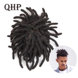 Toupees Toupees QHP Dreadlocks Toupee Men Afro Kinky Curly 100% Human Hair For Black Man Natural Tornón para hombres Proteresis para hombres