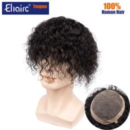 TOUPEES TUPEETes Water Curly Toupee for Men Mono Hair System Unit for Men Durury HELS HEIRS PERTHESUS 100% Human Hair Remplacement des hommes