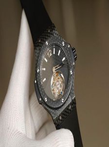 Tourbillon handmatige bewegingswacht door 44 mm koolstofvezel case rubber horlogeband saffier kristal glas stype roterende balans beweging 4136695