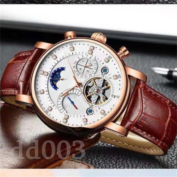 Montre Tourbillon pour hommes matures montre-bracelet mécanique de luxe en cuir naturel reloj distinctif remontage à la main montres de créateurs design symétrique SB042 B23