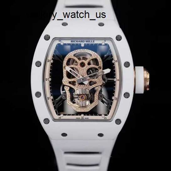 Reloj Tourbillon Machinery Watch RM Watch Rm52-01 Skull Head Cerámica blanca Manual Mecánico Movimiento hueco completo Reloj para hombre