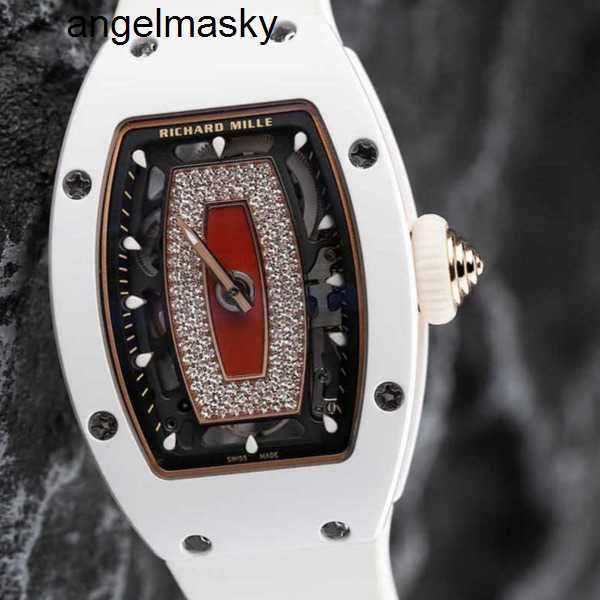 Tourbillon Watchrm Wrist Watch Rmwatches Wristwatch RM07-01 Red Lip White Céramique côté rose rose plaque Gold Plate Full T Diamond