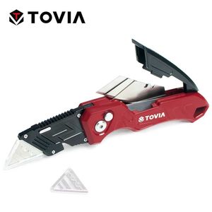 TOVIA Couteau Pliant à 3 Lames Utilitaire pour Cartons Câbles Boîtes Carton Cutter Verrouillage 3 Positions