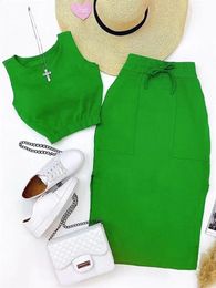 Trajes de remolque Piceses para mujer moda Color sólido sin mangas Crop Tops Casual cinturón falda conjunto ropa de calle ropa femenina 240315