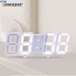Towayer 3D Grande LED Horloge murale numérique Date Heure Celsius Veilleuse Table d'affichage Horloges de bureau Réveil du salon 210724