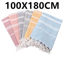 Handdoek 100X180cm oversized kwastje Turkse katoenen handdoek deken geschikt voor baden strand zwembad SPA gym Gestreept bad 230808