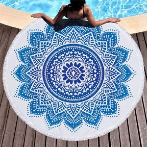 Toalla de algodón de playa de tela de microfibra de 150x150CM para adultos, esterilla de Yoga India, manta con borlas, tapiz de baño redondo grande