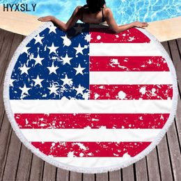 Serviette 150 cm microfibre ronde plage avec glands USA drapeau 3D imprimé adulte bain Vocation voyage pique-nique Yoga tapis cadeau de luxe