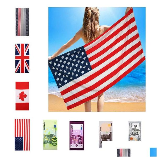 Serviette De Bain En Microfibre D'été 150X70Cm Drapeau Us Uk Usa Dollar Imprimé Plage Voyage En Plein Air Quickdry Sports Serviettes Bh1886 Tqq Drop Deli Dhsai