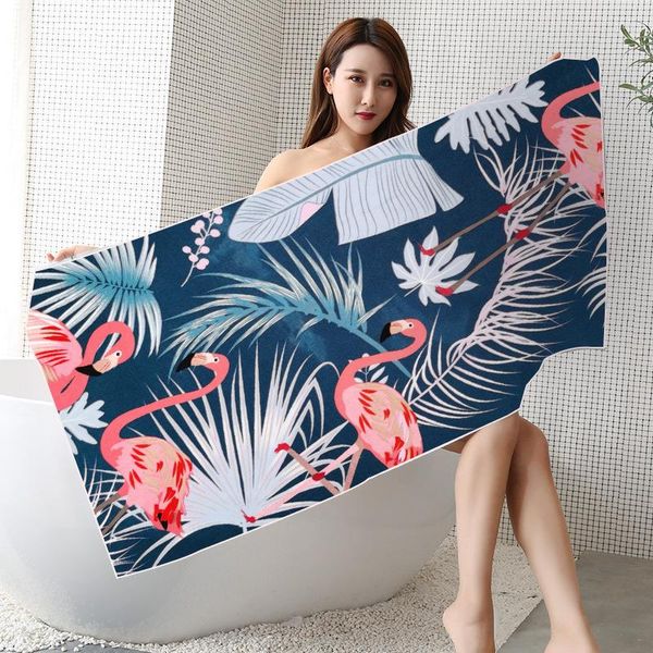 Serviette 1 pc Microfibre Imprimé Plage Vacances Natation Bain Voyage Sport Polyvalent Carré Séchage Rapide Natation Piscine Flamingo