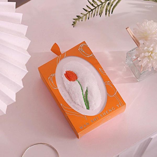 Toalla 1 unid bastante tulipán bordado caja de regalo algodón dedo boda colgante exquisito suave cómodo lindo decoración del hogar