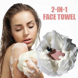 Toalla 2-en-1 Baño LOOFAH SPONGA TAMAÑO Fuera de la cara con función de cordón DUAL Cotton Soft Exfoliator A2L7